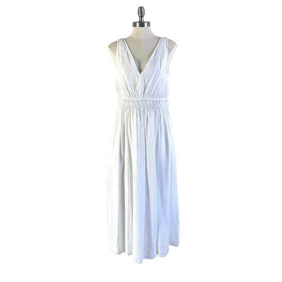 Vince Pleated Double V-neck Maxi Dress Smocked Waist White - Picture 3 of 11
